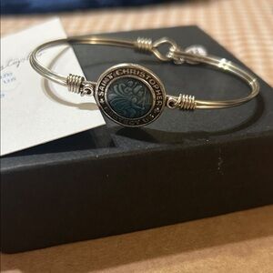 Silver and Blue Saint Christopher Bangle